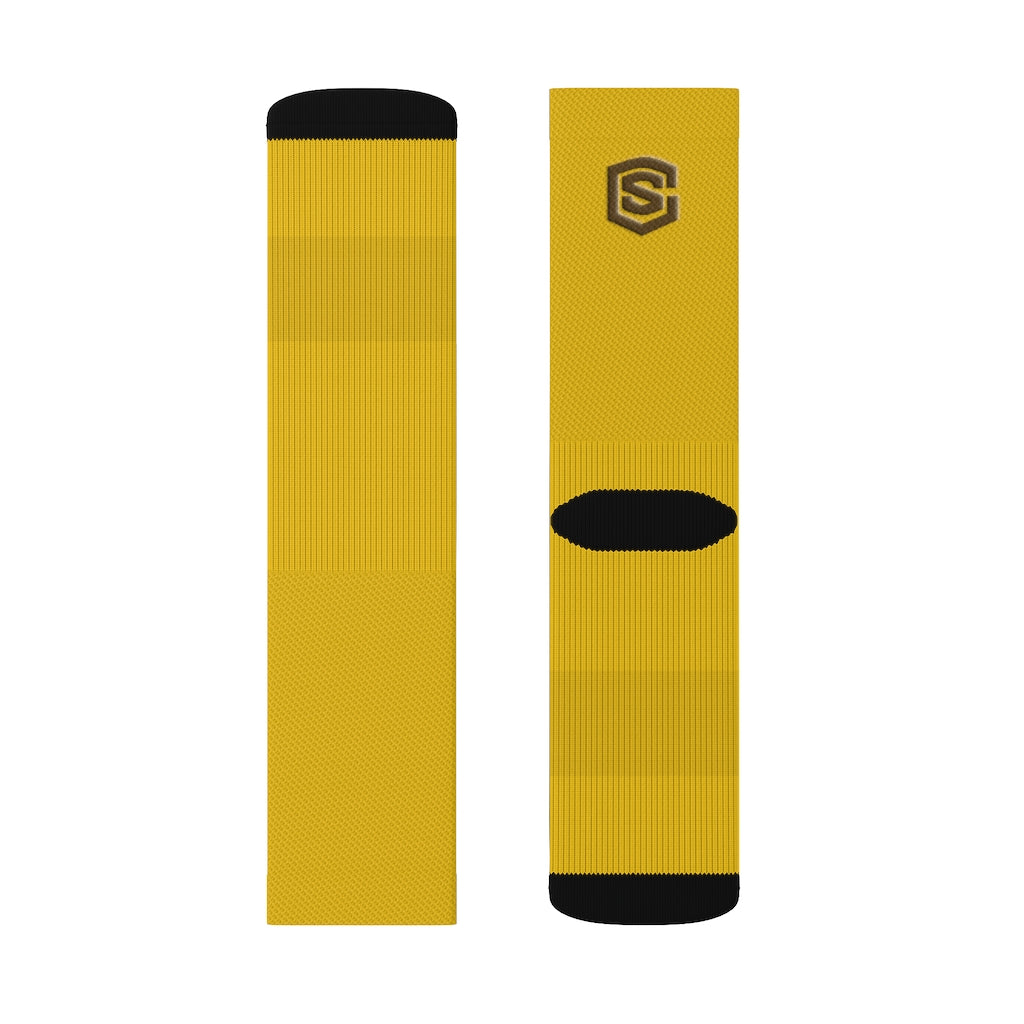 Yellow Sublimation Socks Brown Logo