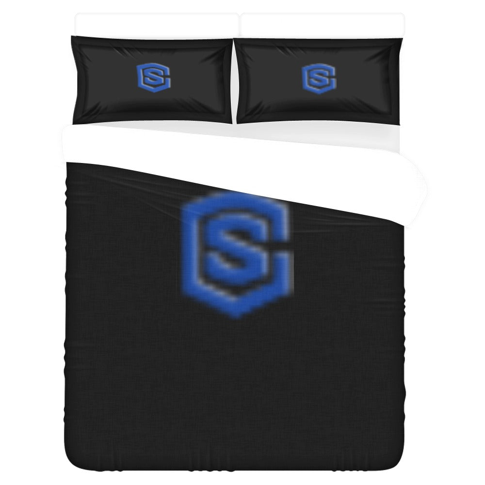 Black 3-Piece Bedding Set (1 Duvet Cover 86"x70"; 2 Pillowcases 20"x30")(One Side) wtih Blue Logo 3-Piece Bedding Set (1 Duvet Cover 86"x70"; 2 Pillowcases 20"x30")(One Side)
