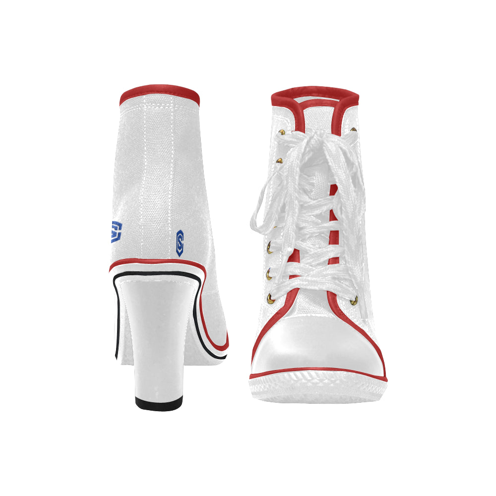 blue logo Women's Lace Up Chunky Heel Ankle Booties (Model 054)