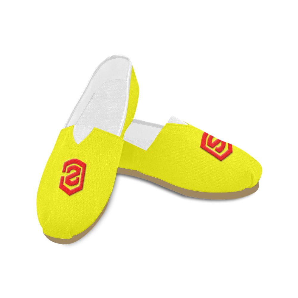 YELLOW Casual Canvas Women's WITH RED  LOGO Casual Canvas Women's Shoes (Model 004) (Designs are mirrored)