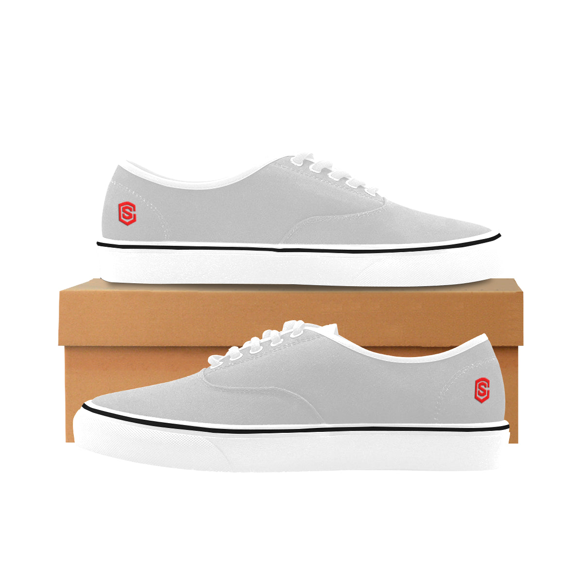 red logo Classic Women's Canvas Low Top Shoes (Model E001-4)