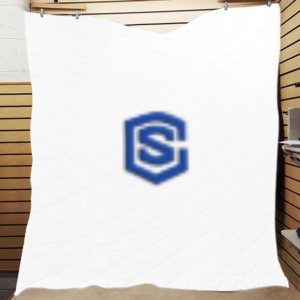 White Quilt with Blue Logo Custom Quilt 70" x 80"