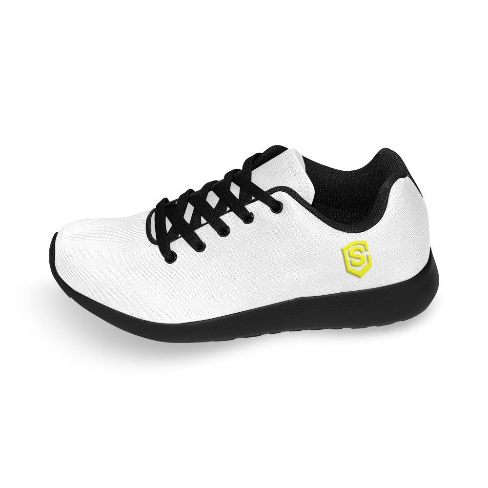 WHITE KID SNEAKER WITH YELLOW LOGO Kid's Sneakers (Little Kid / Big Kid) (Model020)