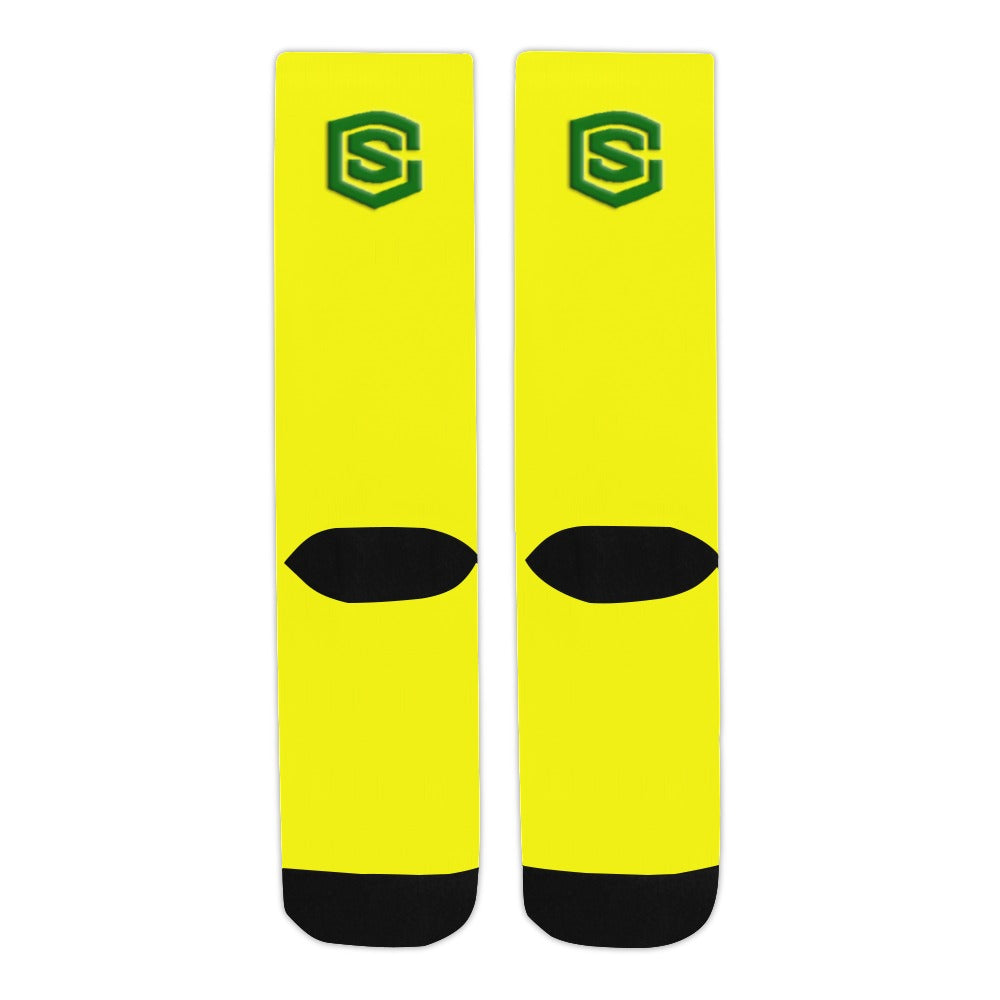 Yellow Sublimated Crew Socks (Made In USA) with Green Logo Sublimated Crew Socks (Made In USA)