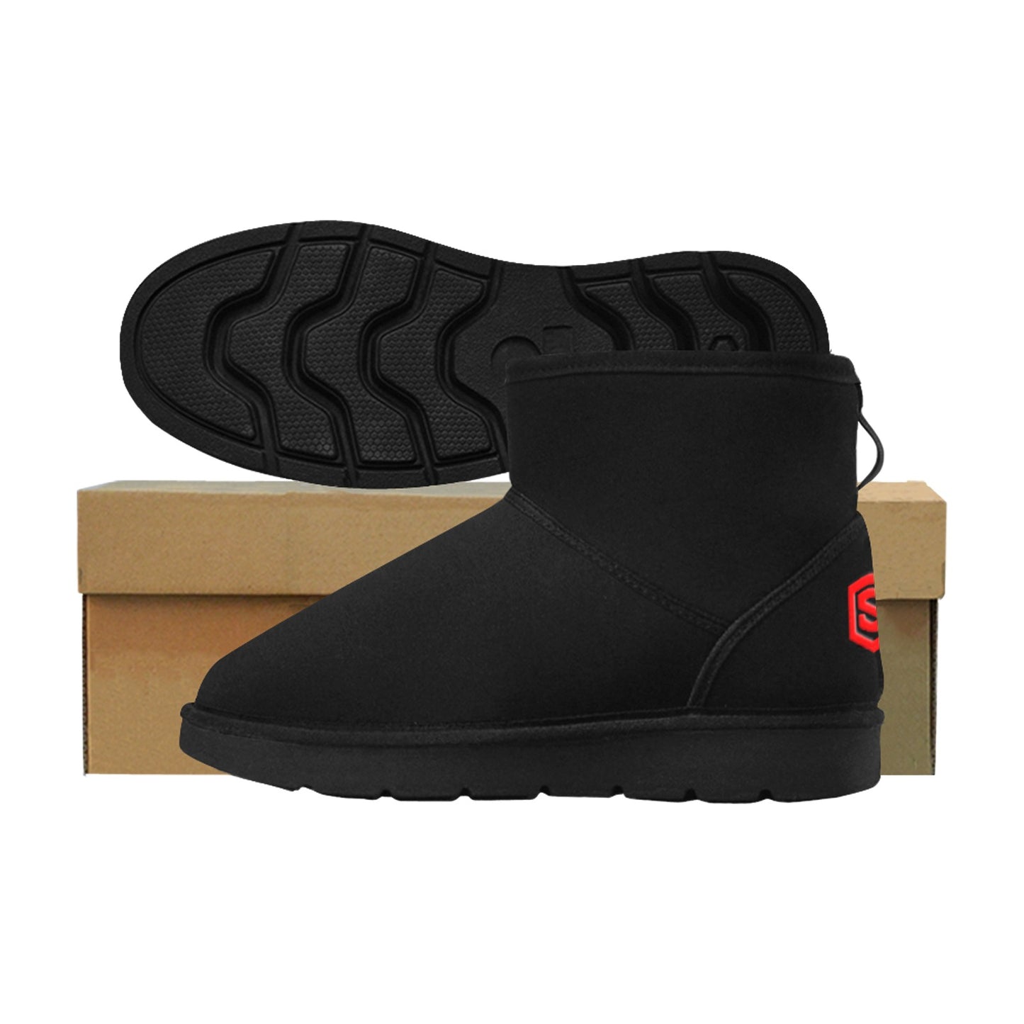 BLACK Low Top Men's Snow Boots WITH RED LOGO Low Top Men's Snow Boots (Model 049)