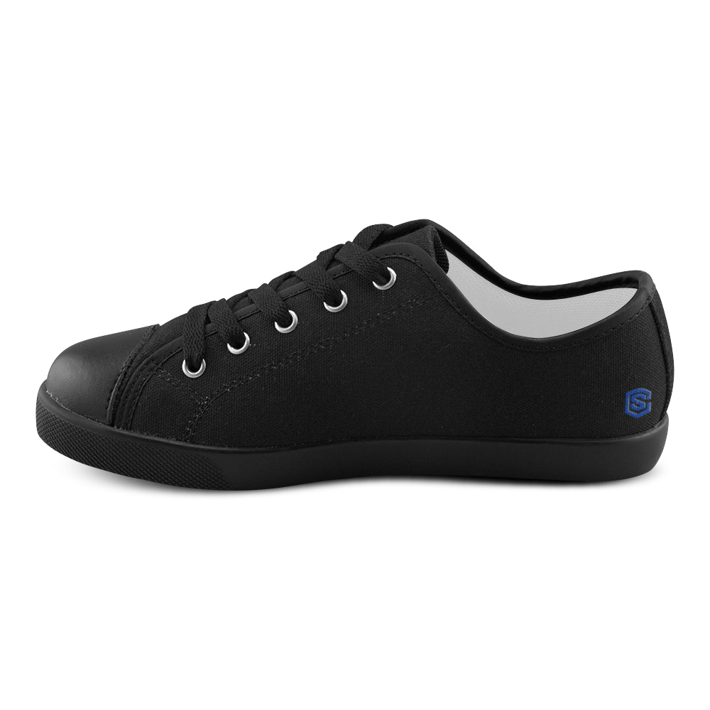 BLACK CANVAS KID SHOES blue logo Canvas Kid's Shoes (Model 016)