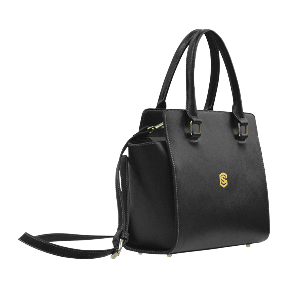 BLACK CLASSIC SHOULDER HANDBAG gold logo Classic Shoulder Handbag (Model 1653)