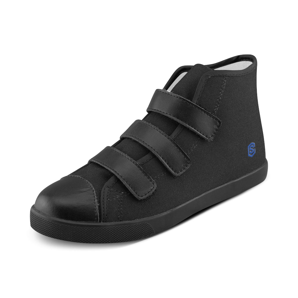 BLACK CANVAS KID SHOES blue logo Velcro High Top Canvas Kid's Shoes (Model 015)