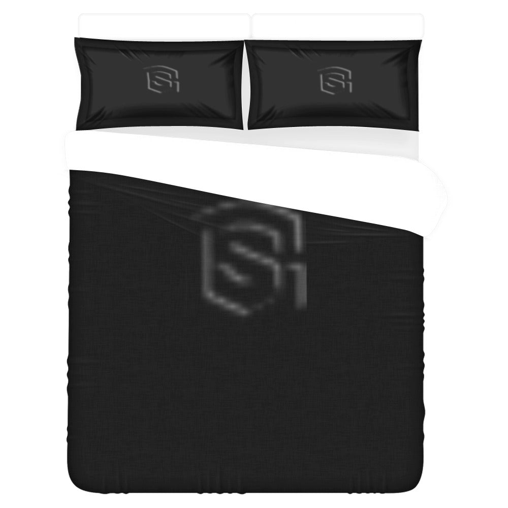 Black 3-Piece Bedding Set (1 Duvet Cover 86"x70"; 2 Pillowcases 20"x30")(One Side) wtih Black Logo 3-Piece Bedding Set (1 Duvet Cover 86"x70"; 2 Pillowcases 20"x30")(One Side)