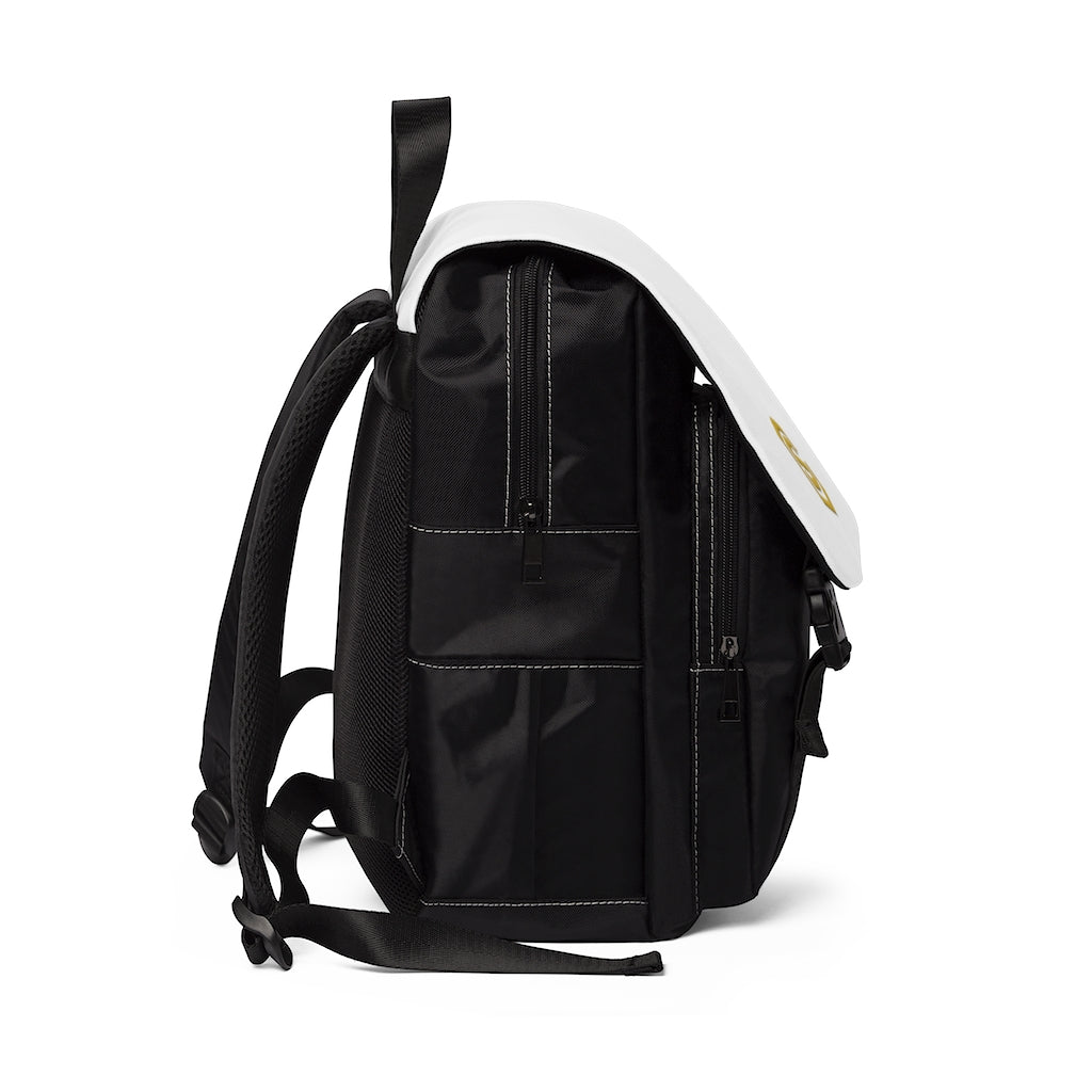 White Unisex Casual Shoulder Backpack Gold logo