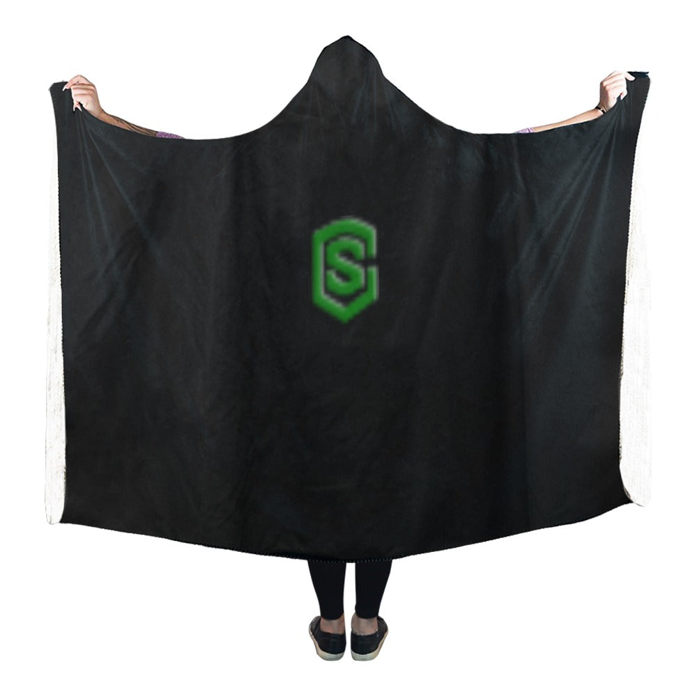 Black Hooded Blanket 80"x56" with Green Logo Hooded Blanket 80"x56"