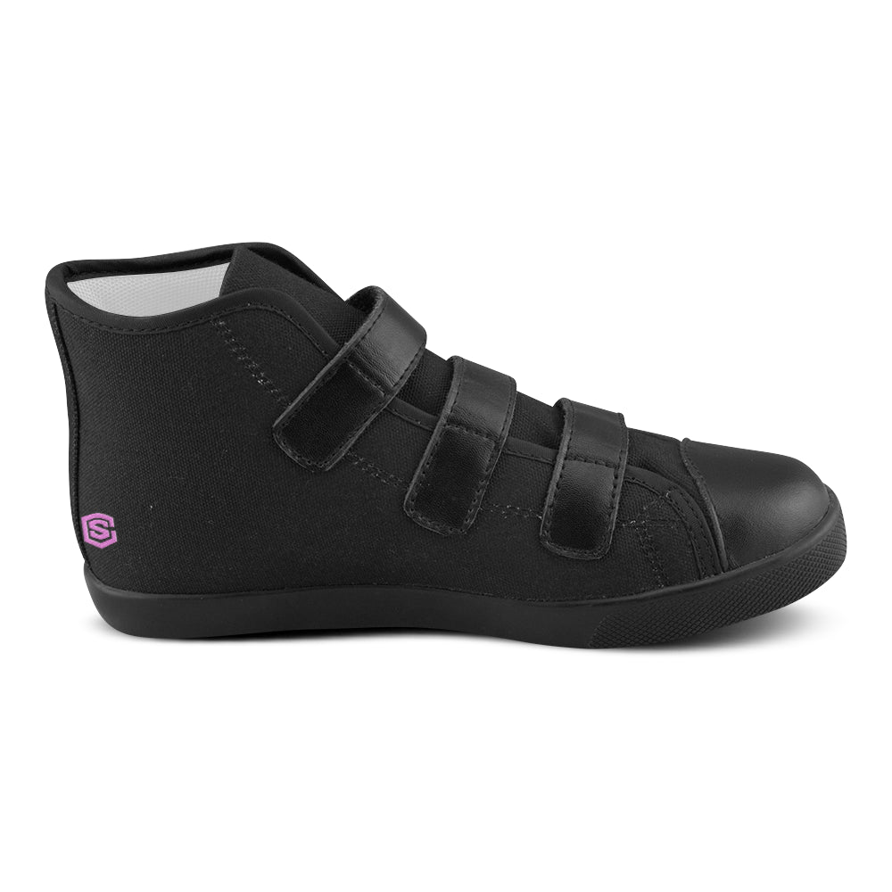 BLACK CANVAS KID SHOES pink logo Velcro High Top Canvas Kid's Shoes (Model 015)