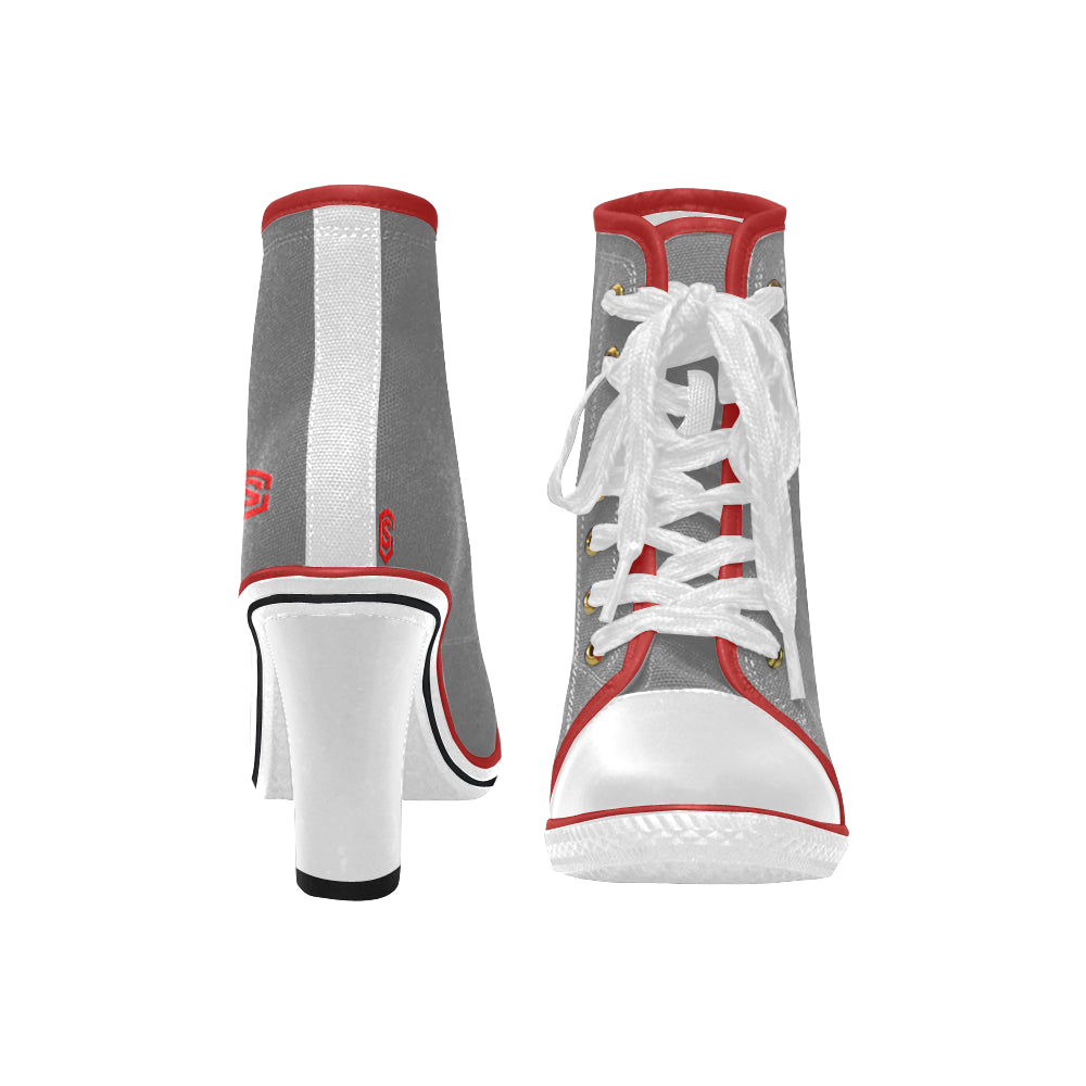 red logo Women's Lace Up Chunky Heel Ankle Booties (Model 054)