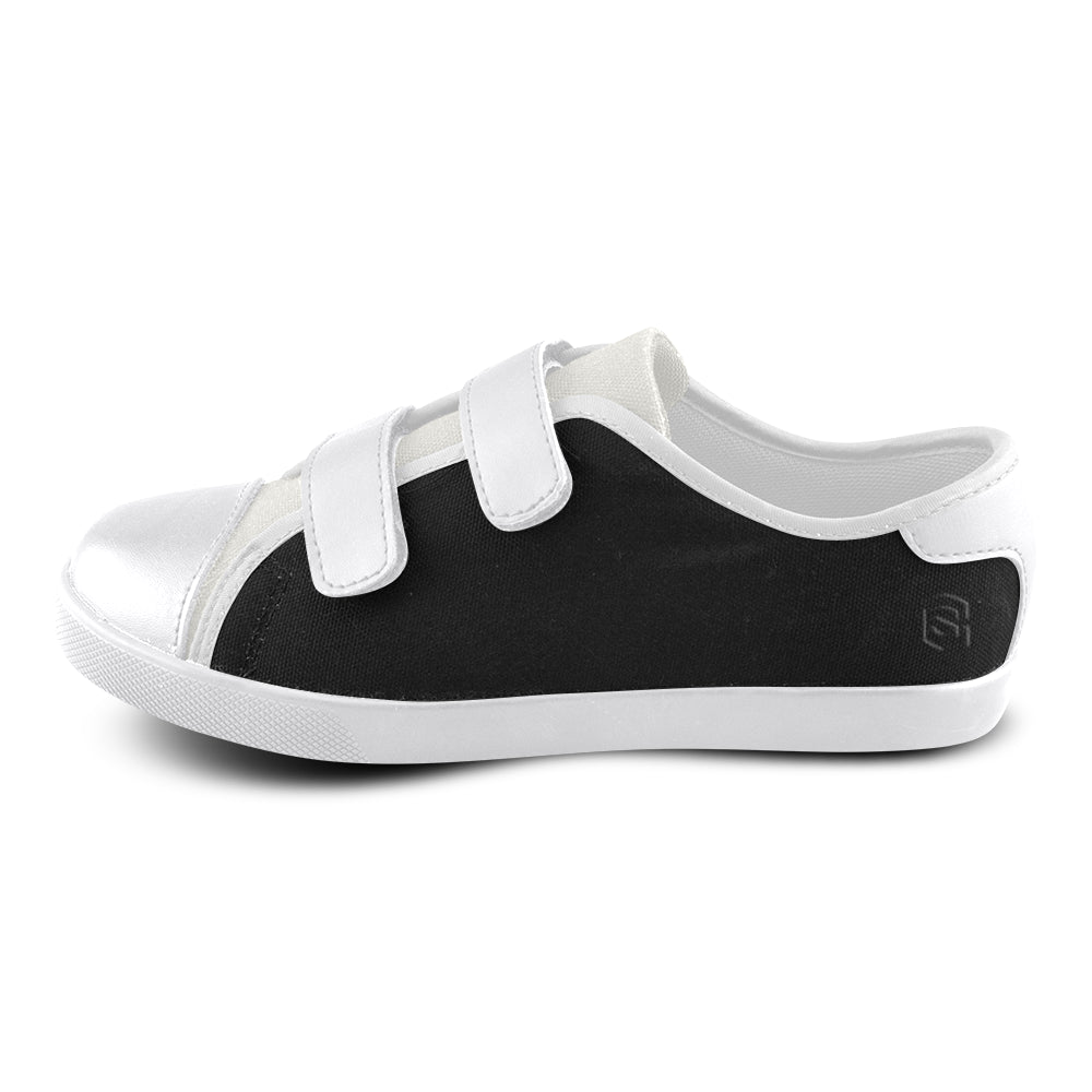 BLACK CANVAS KID SHOES black logo Velcro Canvas Kid's Shoes (Model 008)