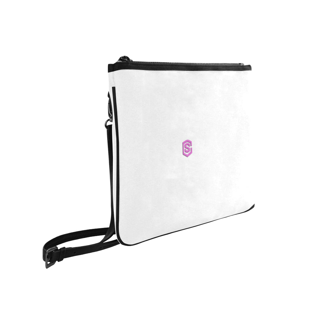 WHITE SLIM CLUTCH BAG pink logo Slim Clutch Bag (Model 1668)