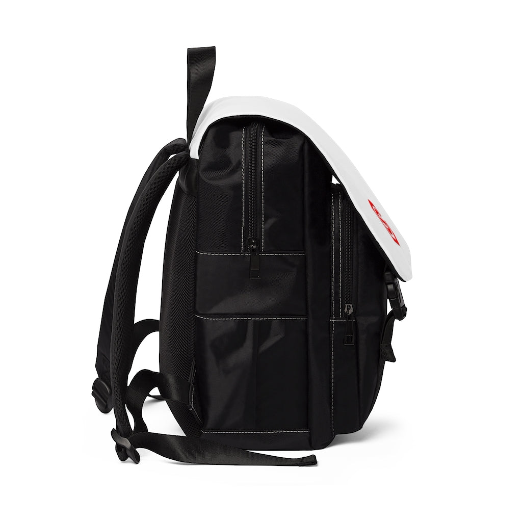 White Unisex Casual Shoulder Backpack Red logo