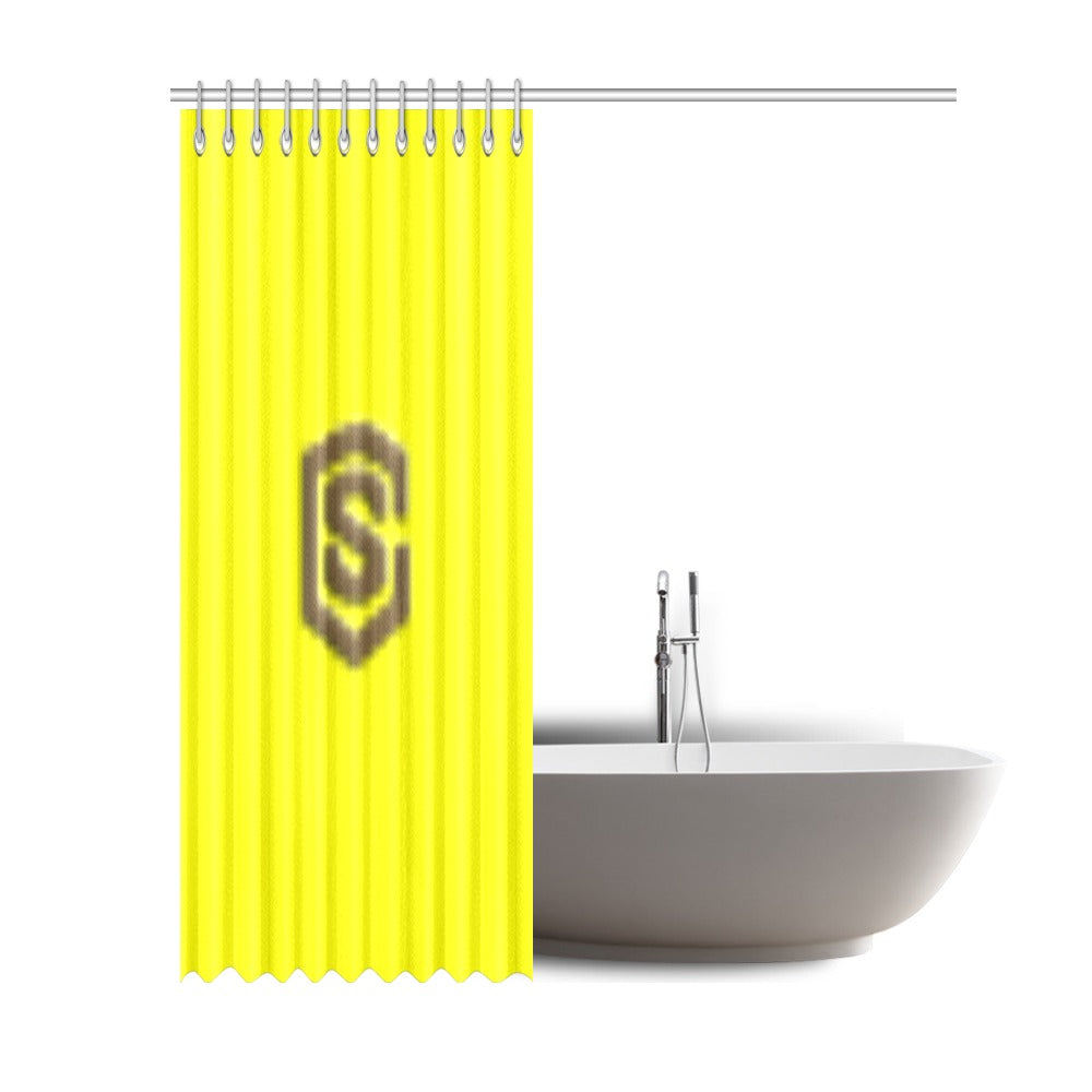 Yellow Shower Curtain 69"x84" with Brown Logo Shower Curtain 69"x84"