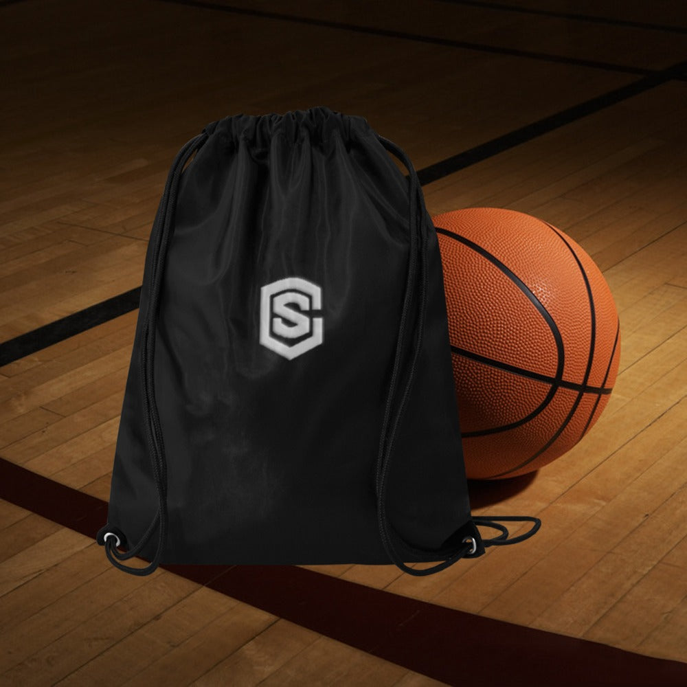 Black Drawstring Bags Large With Silver Logo Drawstring Bags (Model 1604) (Large)