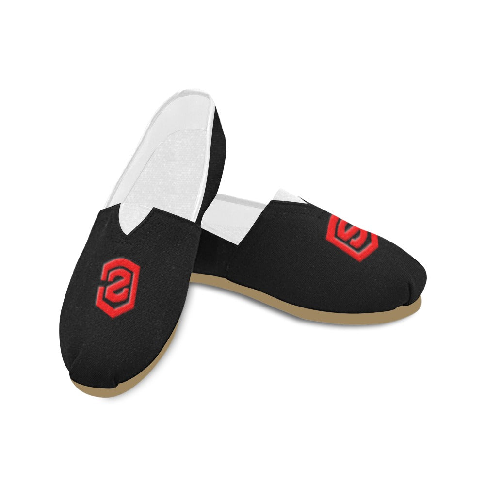 BLACK Casual Canvas Women's WITH RED LOGO Casual Canvas Women's Shoes (Model 004) (Designs are mirrored)