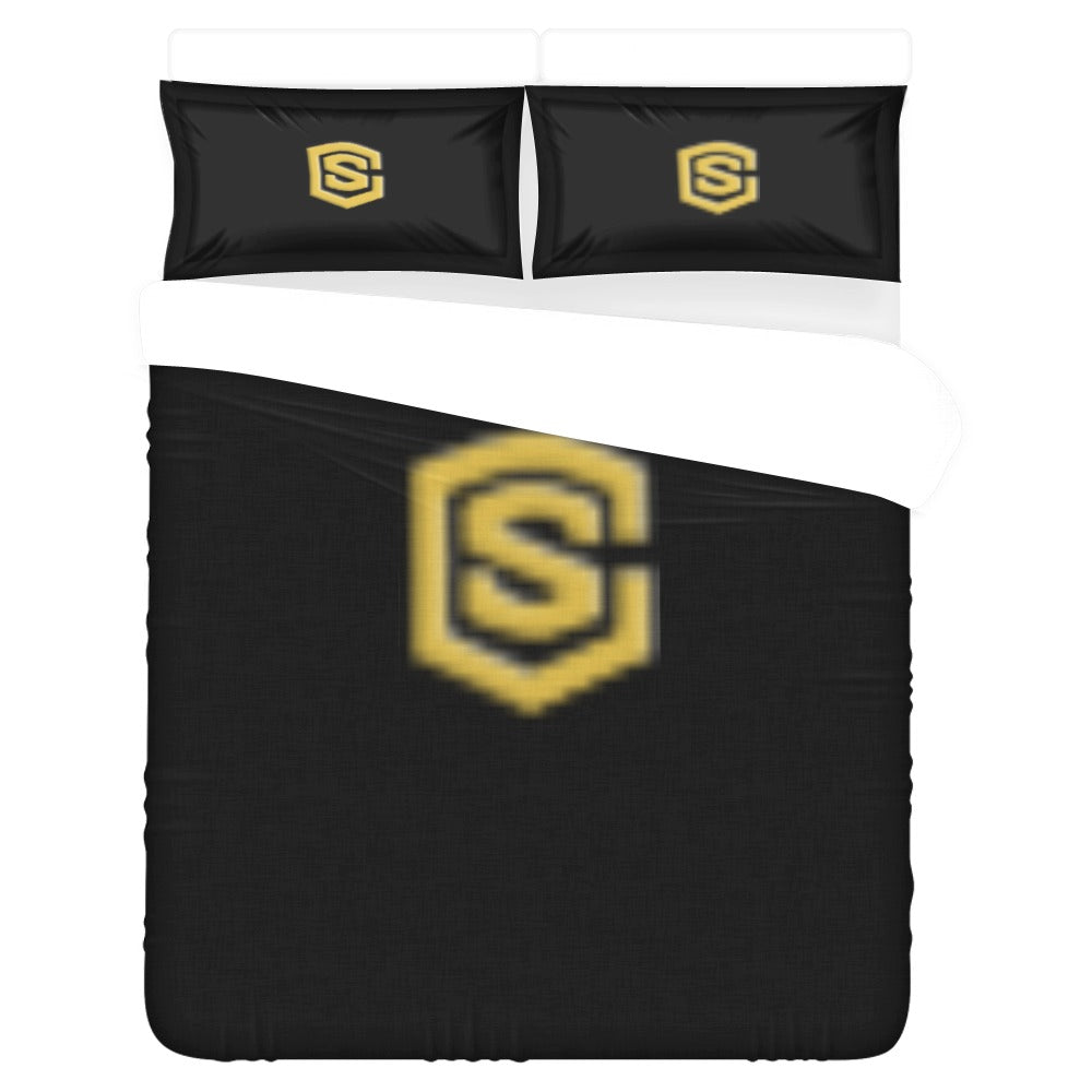 Black 3-Piece Bedding Set (1 Duvet Cover 86"x70"; 2 Pillowcases 20"x30")(One Side) wtih Gold Logo 3-Piece Bedding Set (1 Duvet Cover 86"x70"; 2 Pillowcases 20"x30")(One Side)