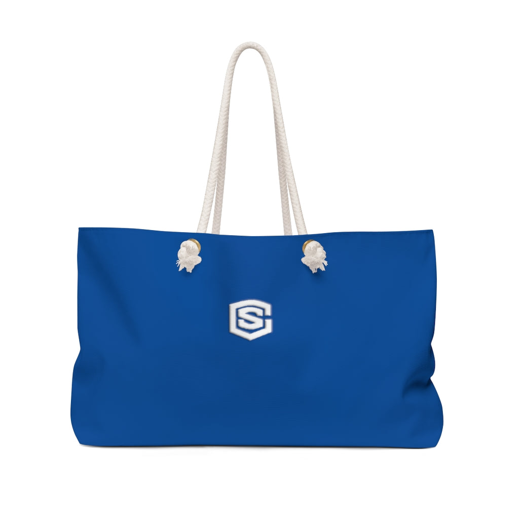 Blue Weekender Bag White Logo
