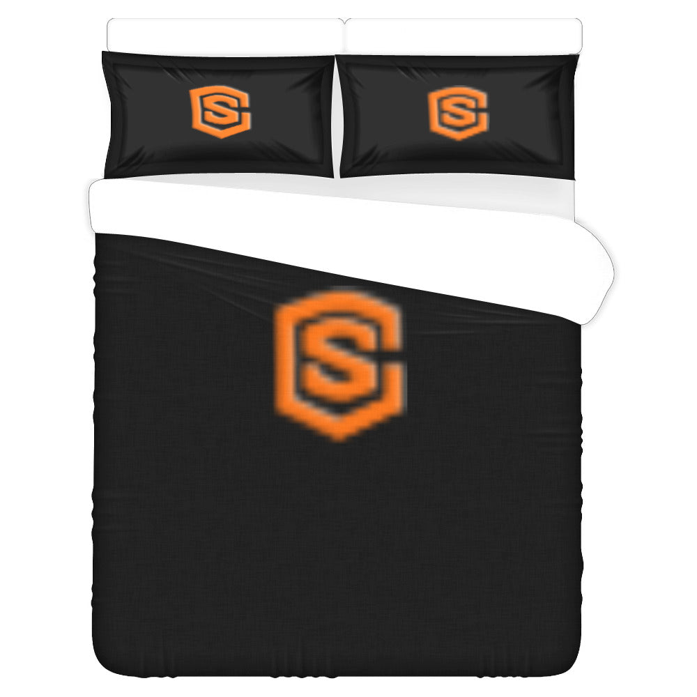 Black Duvet Cover Orange Logo 3-Piece Bedding Set (1 Duvet Cover 86"x70"; 2 Pillowcases 20"x30")(One Side)