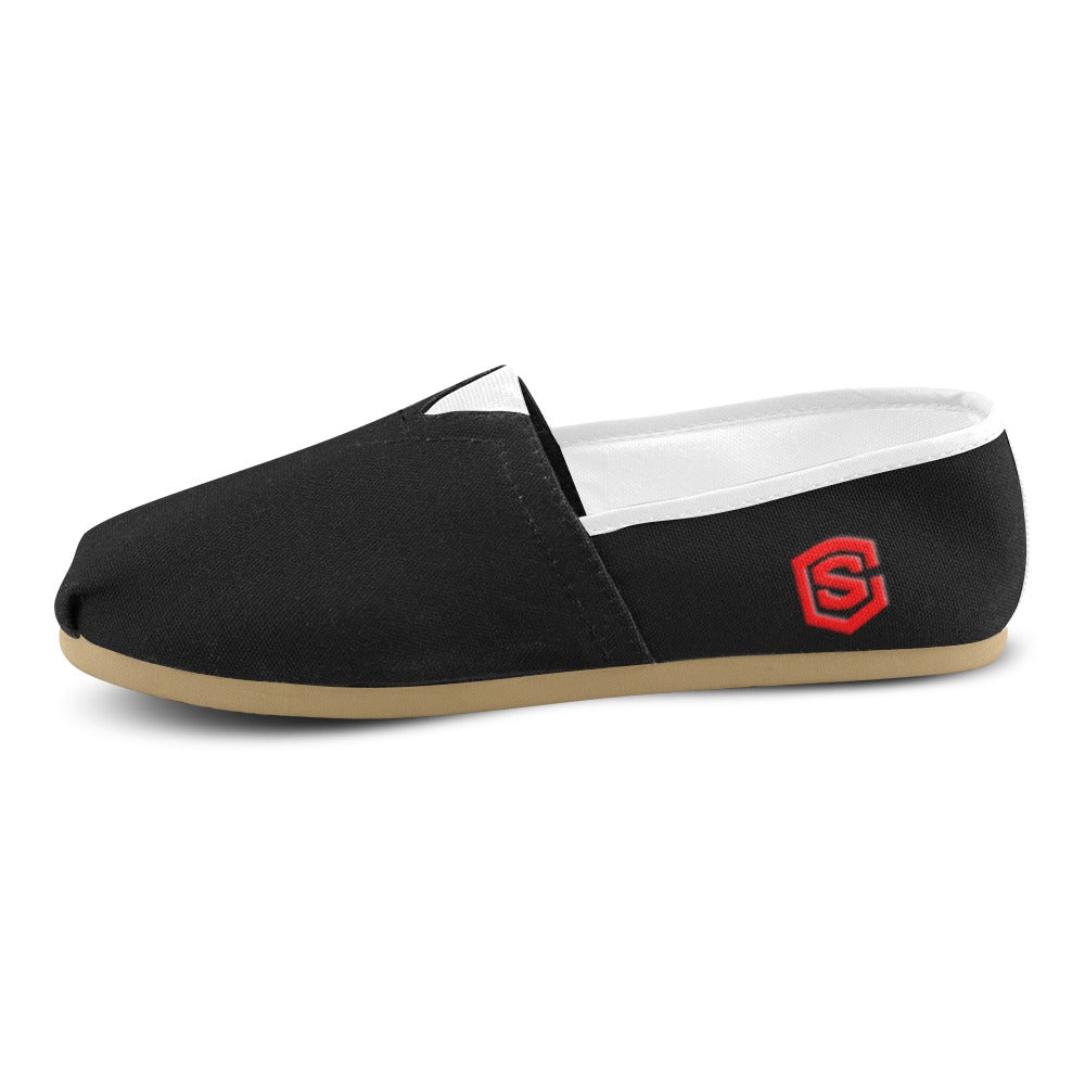 BLACK casual shoes for women WITH RED LOGO Casual Canvas Women's Shoes (Model 004) (Designs are mirrored)