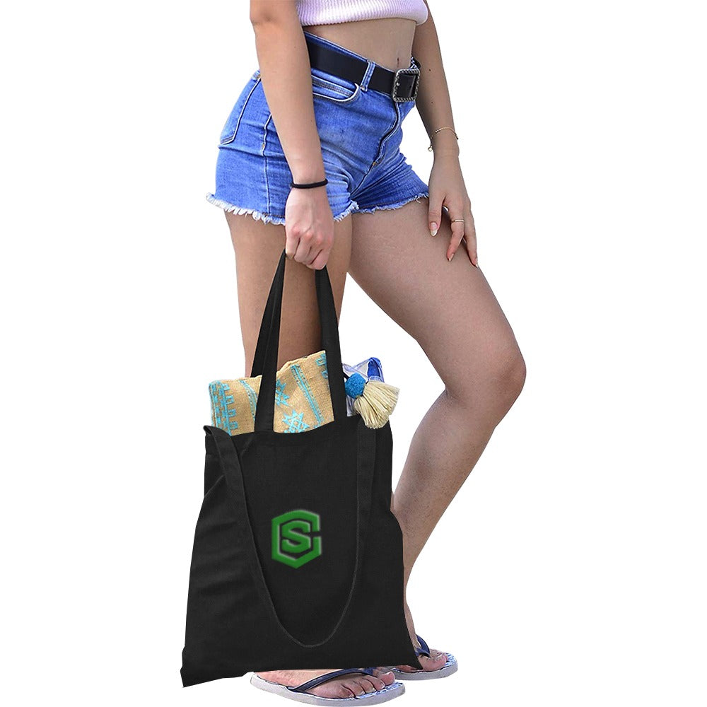 Black All Over Print Canvas Tote Bag With Green Logo All Over Print Canvas Tote Bag(Model1698)(Medium)