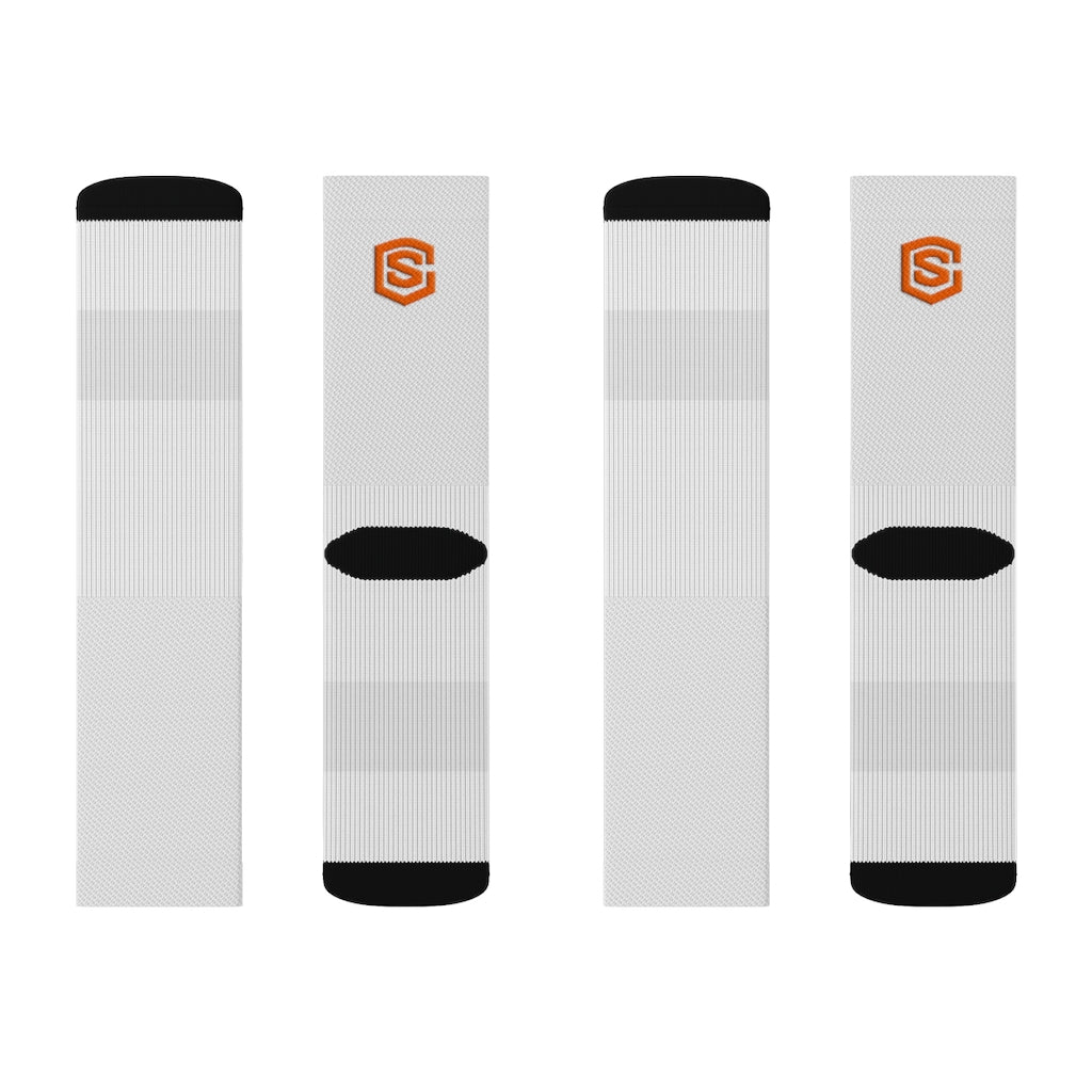 White Sublimation Socks Orange Logo