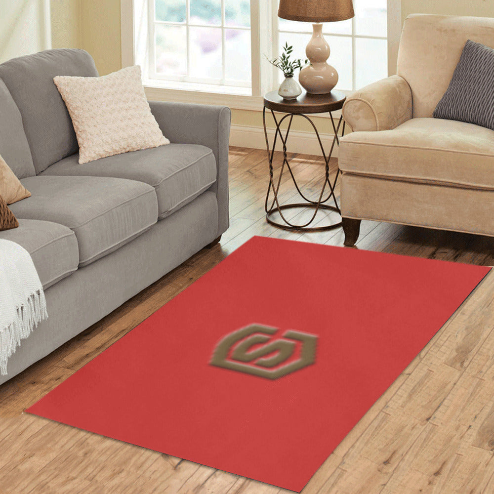 Red Area Rug Brown Logo Area Rug 5' x 3.2'