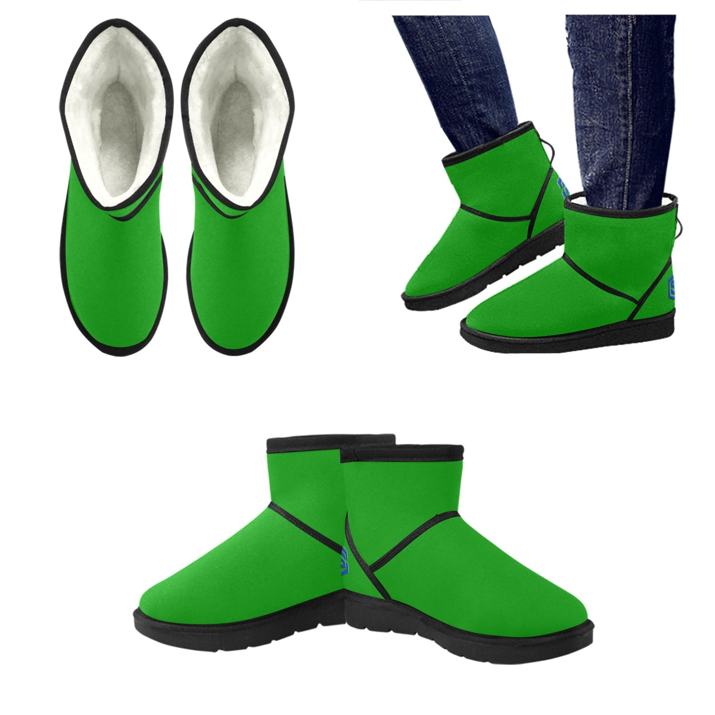 GREEN Low Top Men's Snow Boots WITH BLUE LOGO Low Top Men's Snow Boots (Model 049)