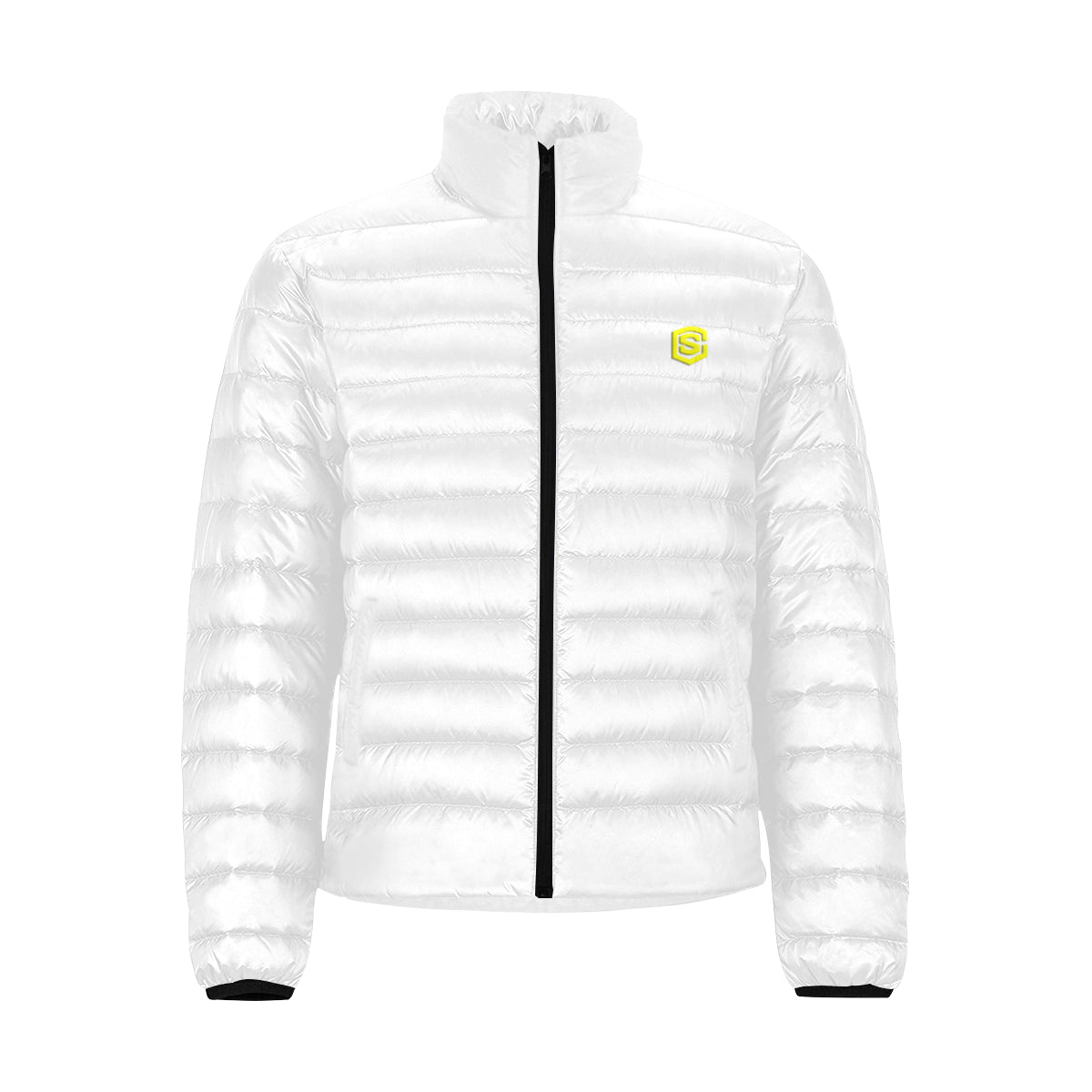 Yellow Logo Men's Stand Collar Padded Jacket (Model H41)