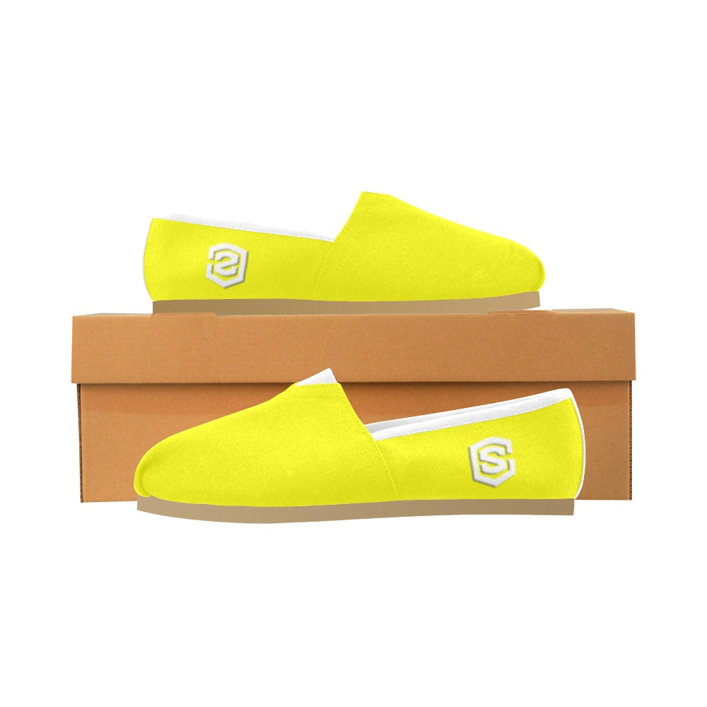 YELLOW casual shoes for women WITH WHITE LOGO Casual Canvas Women's Shoes (Model 004) (Designs are mirrored)