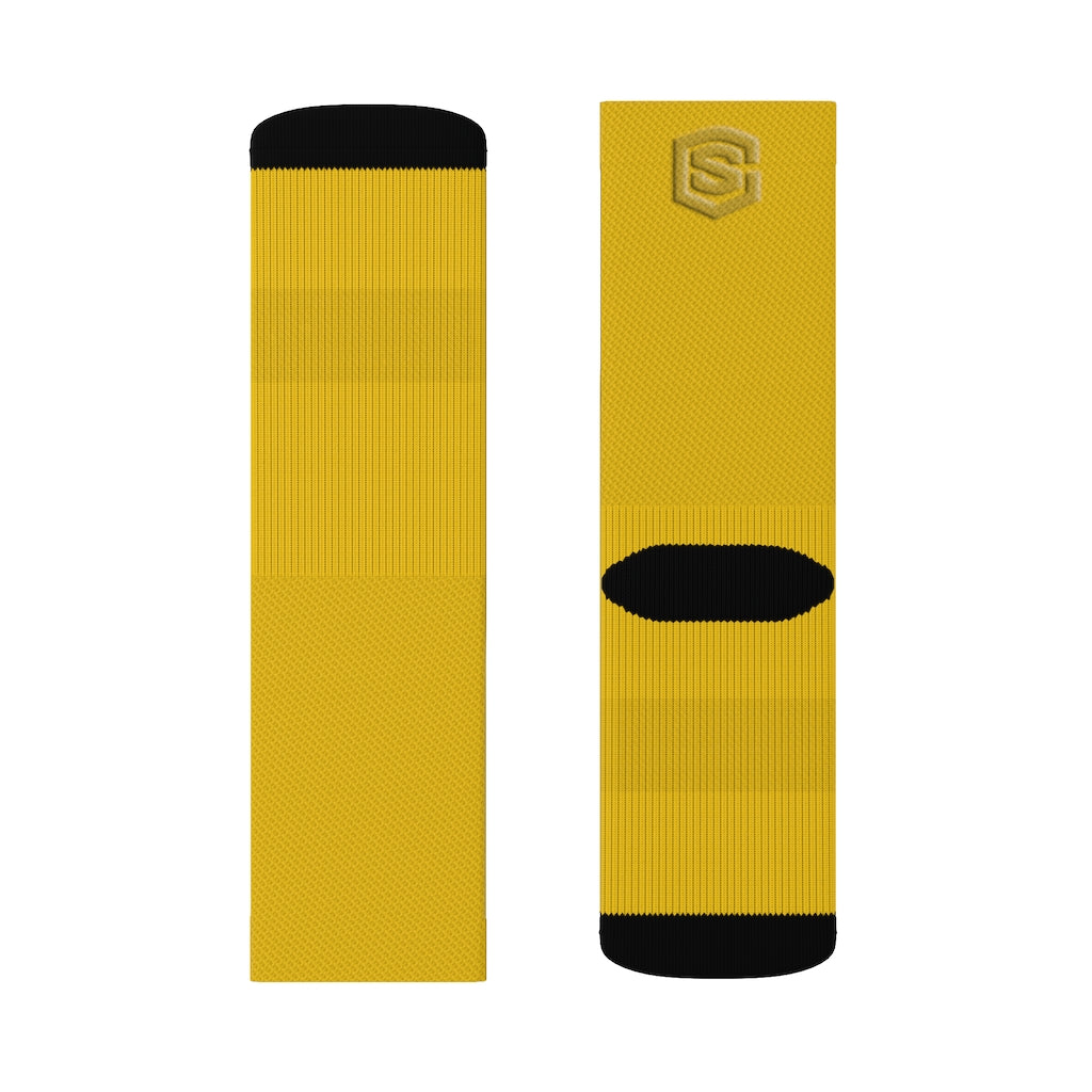Yellow Sublimation Socks Gold Logo