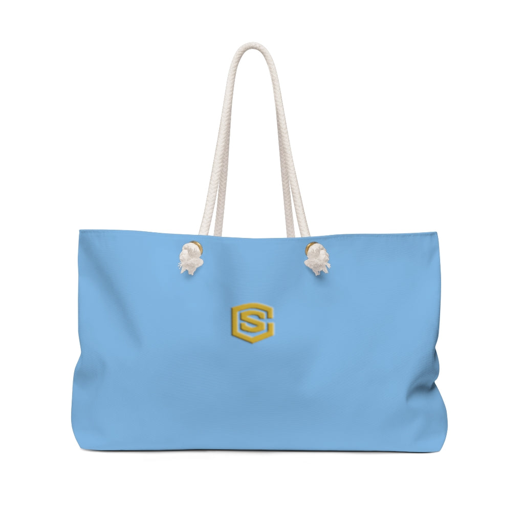 Blue Weekender Bag Gold Logo