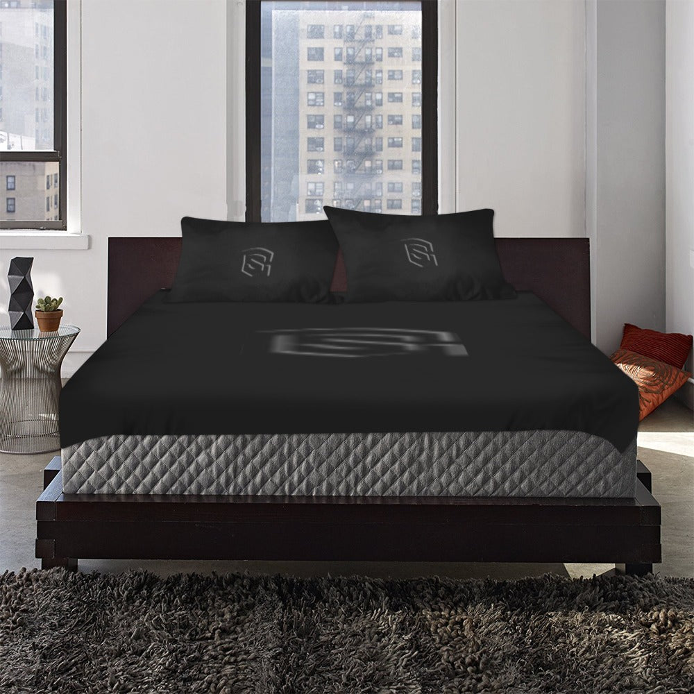 Black 3-Piece Bedding Set (1 Duvet Cover 86"x70"; 2 Pillowcases 20"x30")(One Side) wtih Black Logo 3-Piece Bedding Set (1 Duvet Cover 86"x70"; 2 Pillowcases 20"x30")(One Side)