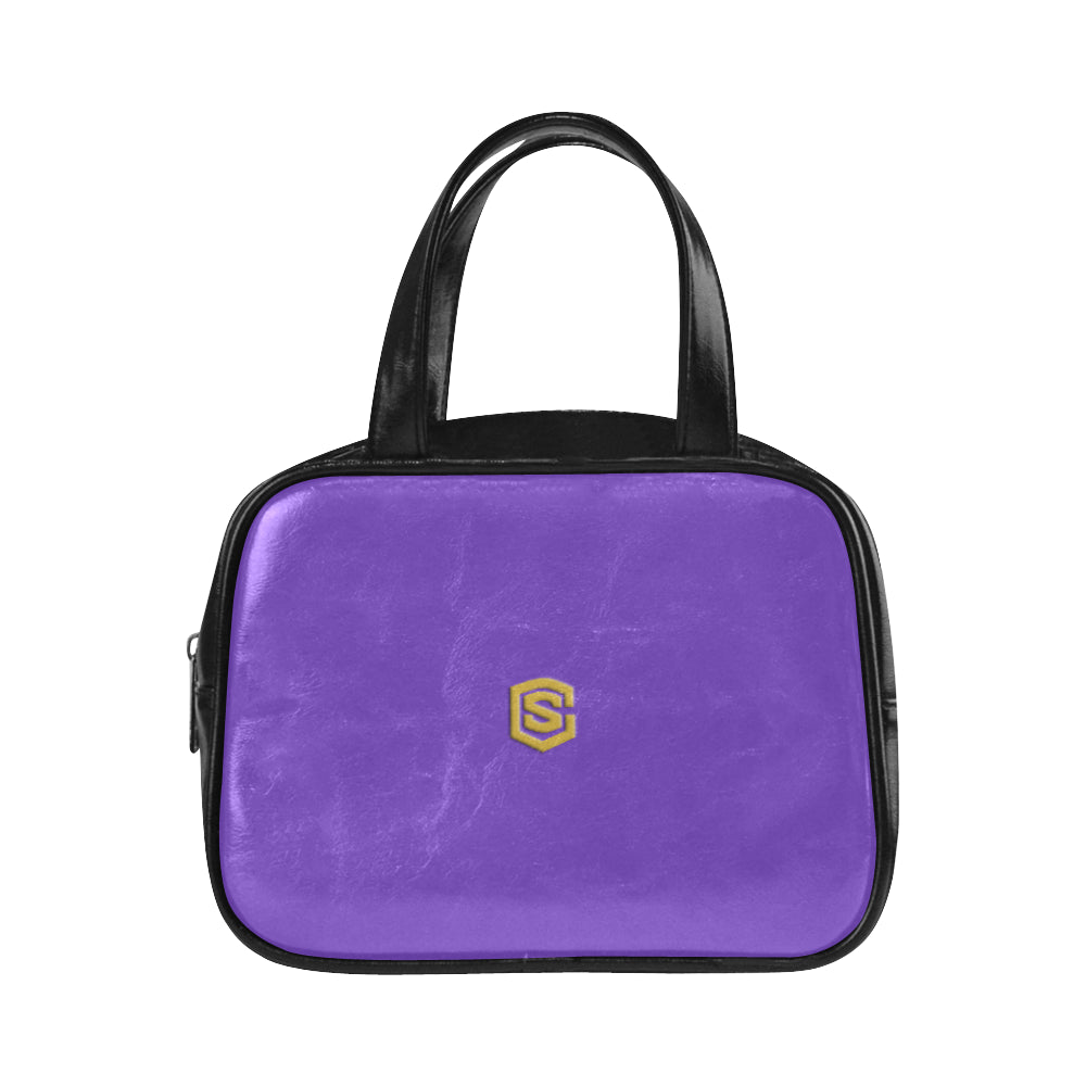 PURPLE LEATHER TOP HANDLE HANDBAG gold logo Leather Top Handle Handbag (Model 1662)