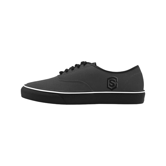 black logo Classic Men's Canvas Low Top Shoes/Large (Model E001-4)