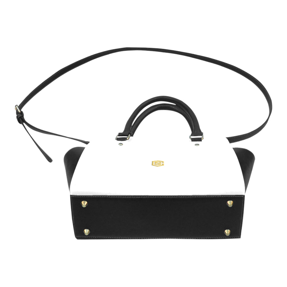 WHITE CLASSIC SHOULDER HANDBAG gold logo Classic Shoulder Handbag (Model 1653)