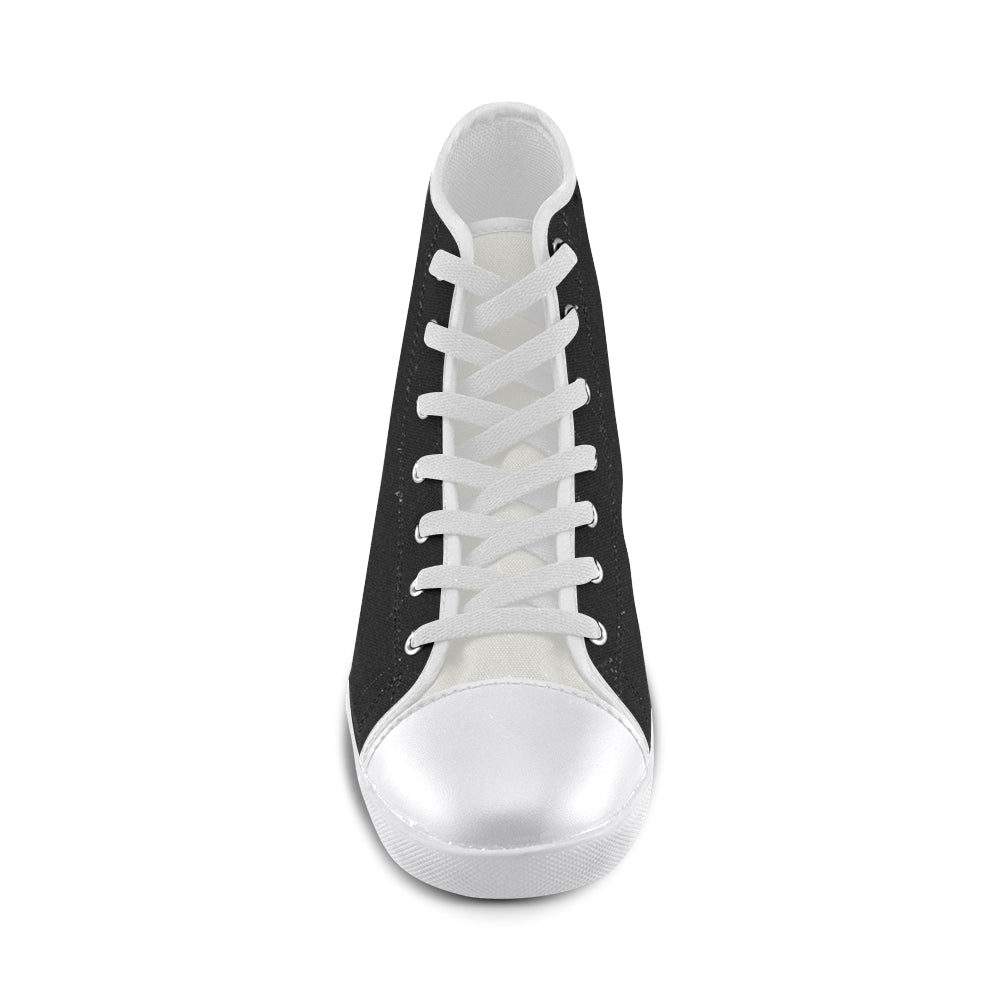 BLACK CANVAS KID SHOES black logo High Top Canvas Kid's Shoes (Model 002)