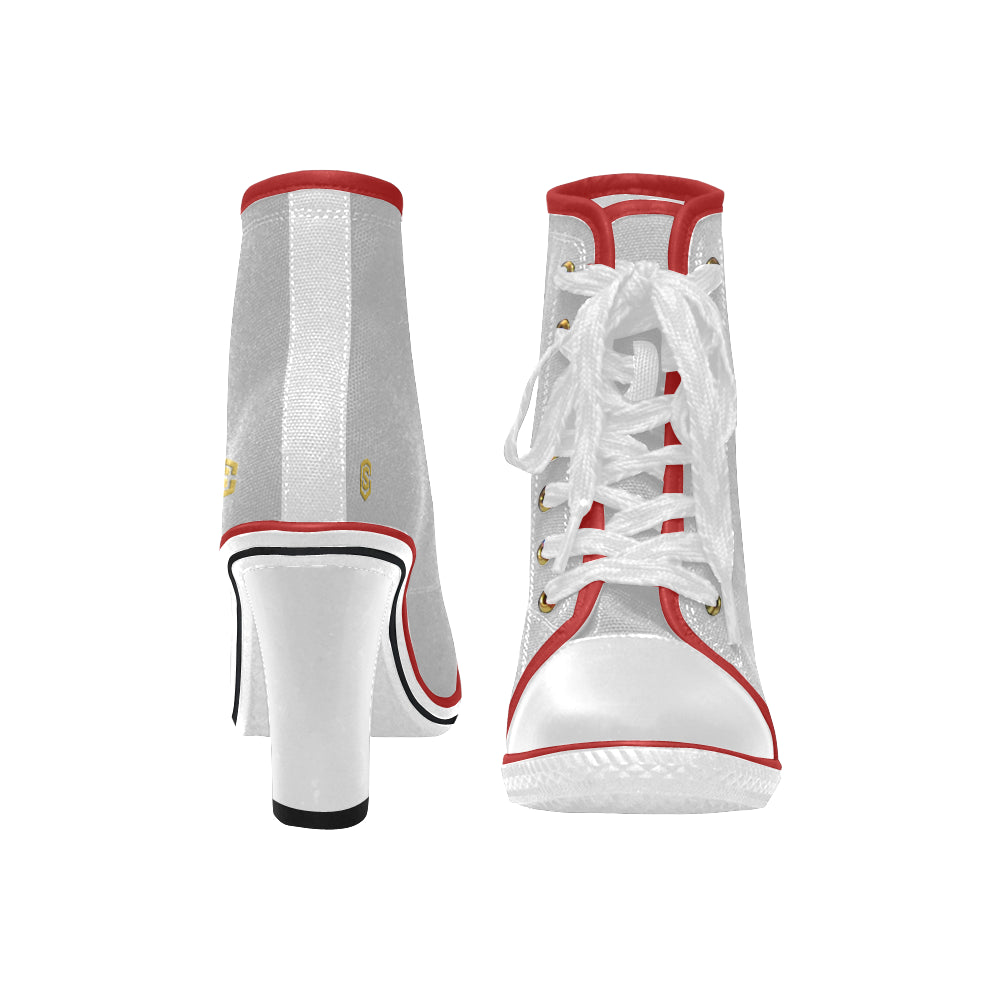 gold logo Women's Lace Up Chunky Heel Ankle Booties (Model 054)