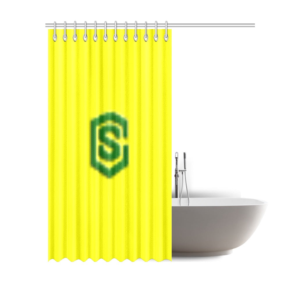 Yellow Shower Curtain 69"x84" with Green Logo Shower Curtain 69"x84"