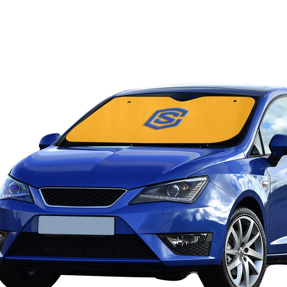 ORANGE AUTO SUN SHADE WITH BLUE LOGO Auto Sun Shade 55" x 29.53"