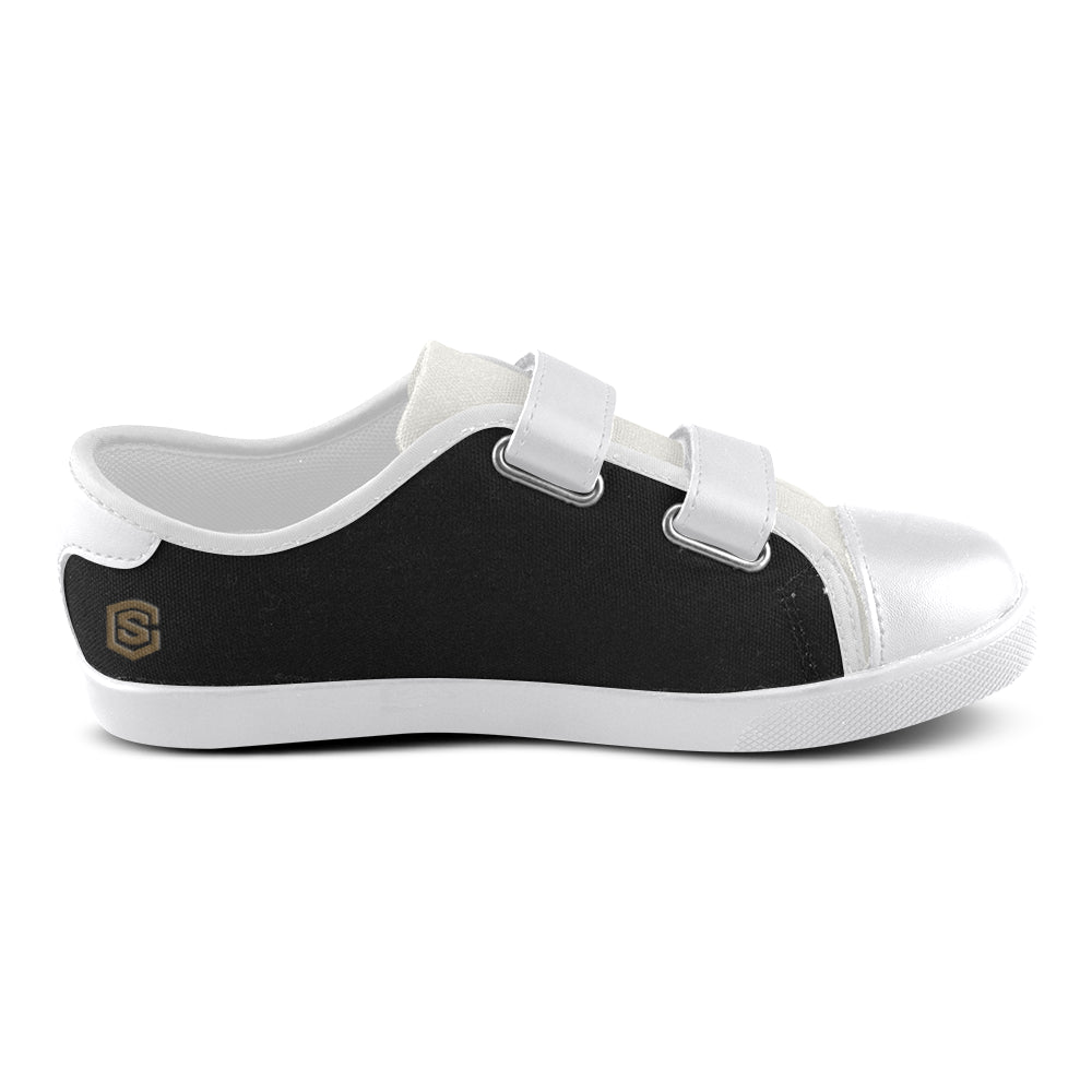 BLACK CANVAS KID SHOES brown logo Velcro Canvas Kid's Shoes (Model 008)