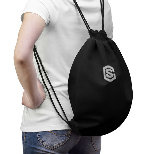 Black Drawstring Bag Silver logo