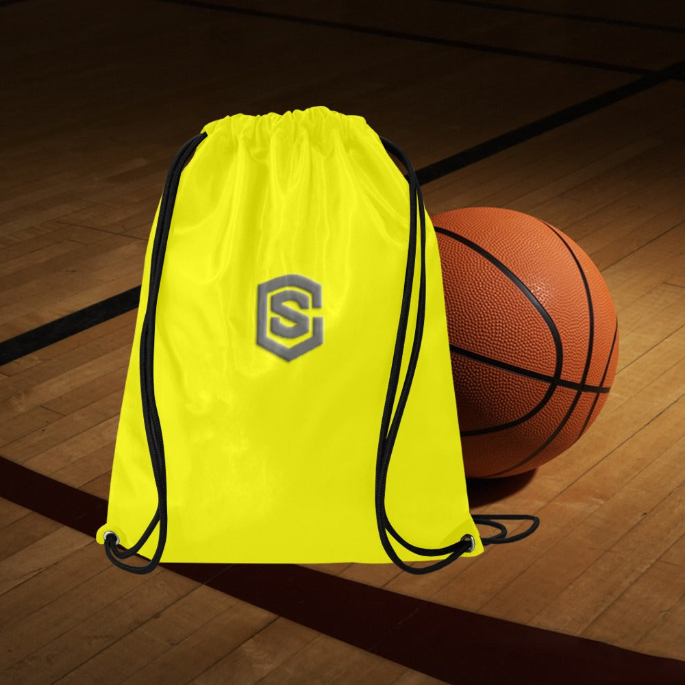 Yellow Drawstring Bags Large With Grey Logo Drawstring Bags (Model 1604) (Large)