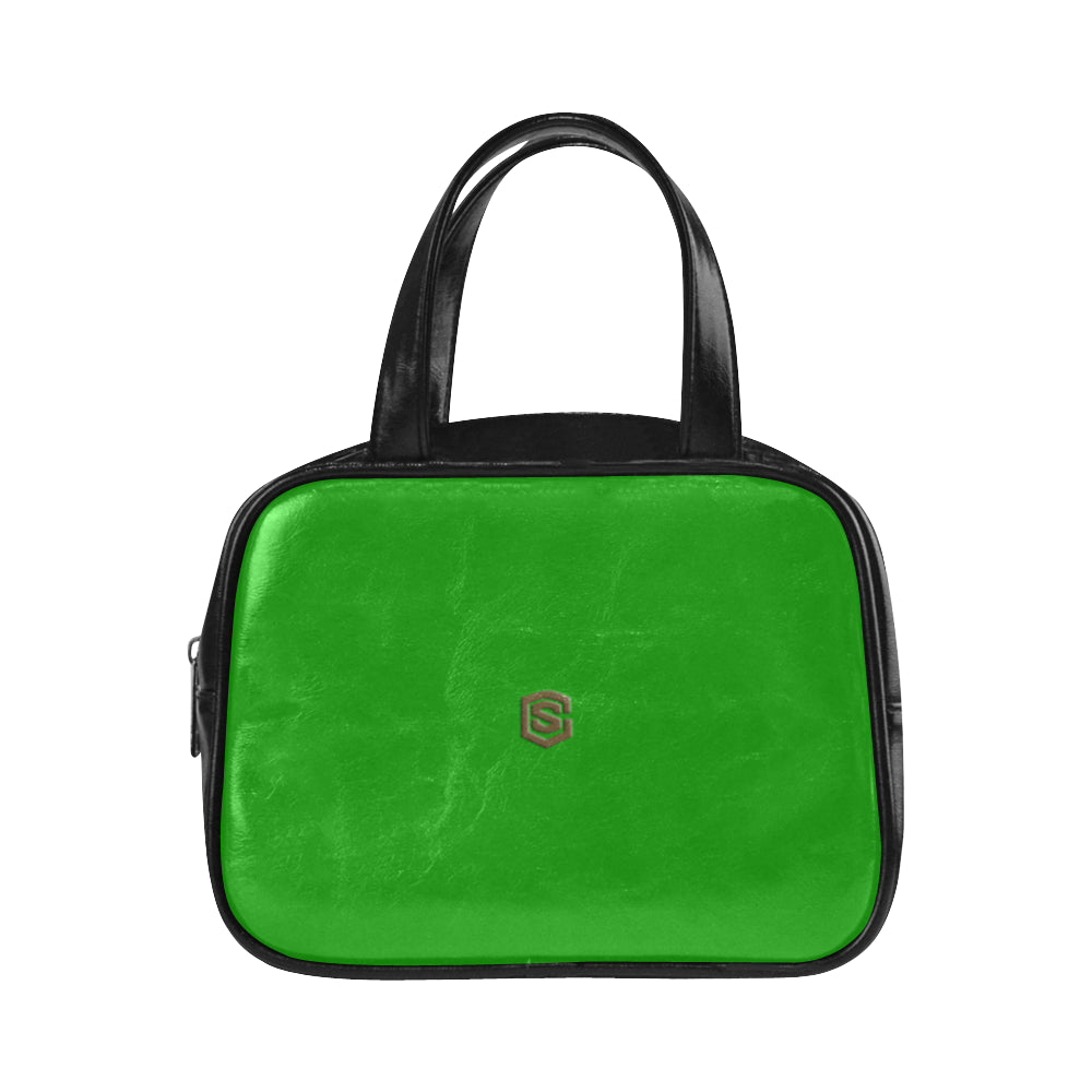 GREEN LEATHER TOP HANDLE HANDBAG brown logo Leather Top Handle Handbag (Model 1662)