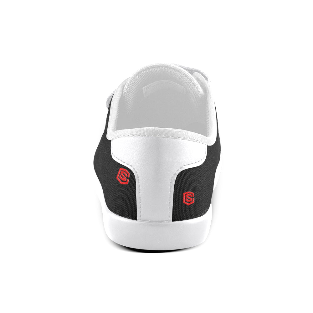BLACK CANVAS KID SHOES red logo Velcro Canvas Kid's Shoes (Model 008)