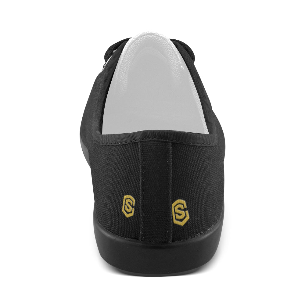 BLACK CANVAS KID SHOES gold logo Canvas Kid's Shoes (Model 016)