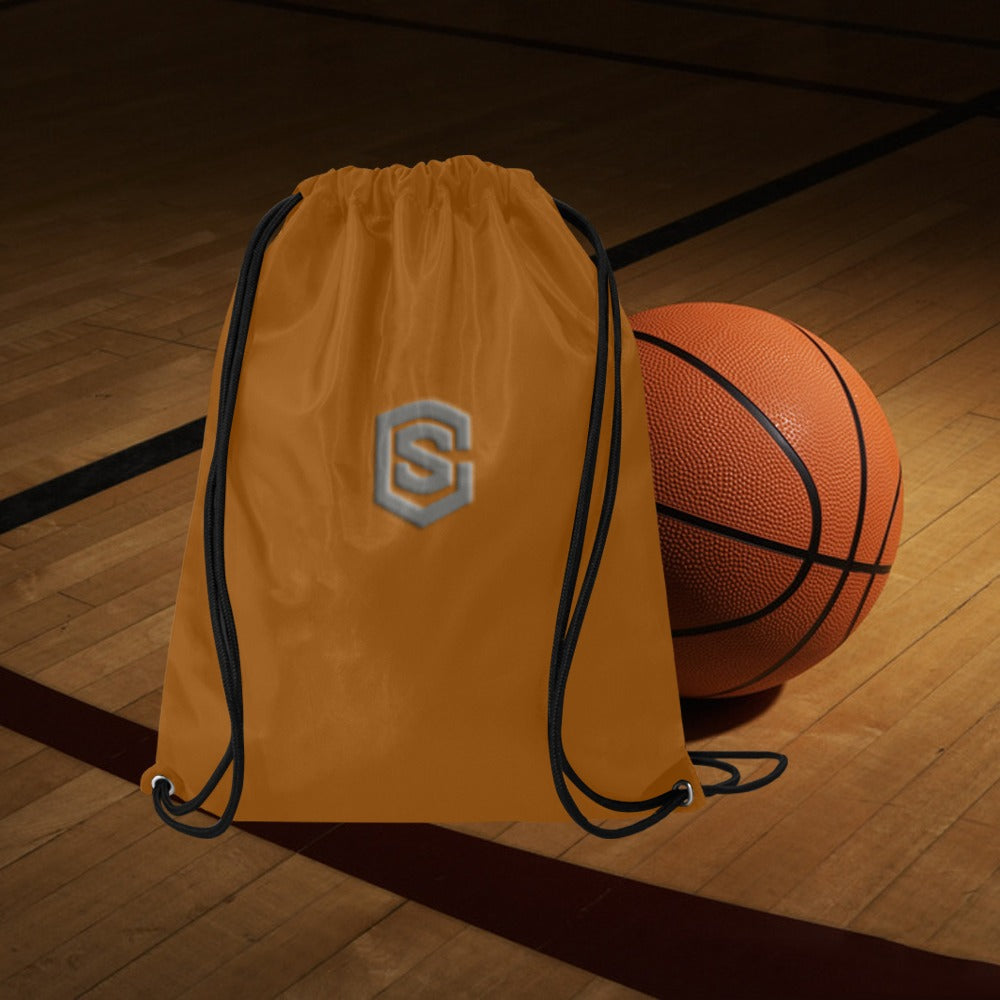 Brown Drawstring Bags Large With Grey Logo Drawstring Bags (Model 1604) (Large)